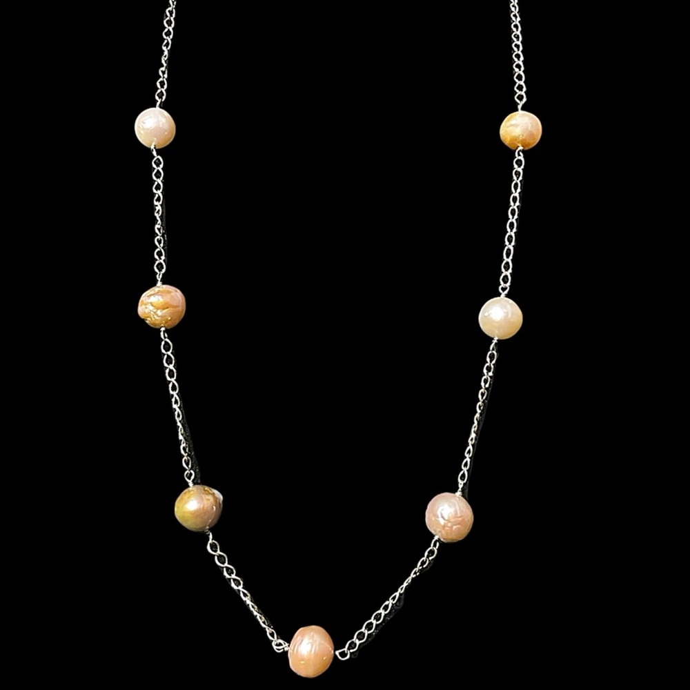 Vintage Sterling Silver Cultured Freshwater Pearl Necklace 19.75”
